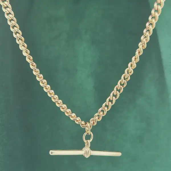 Vintage Rounded Curb 9ct Rose Gold T-Bar Necklace-curb-link-albert-with-tbar-in-rose-gold.webp