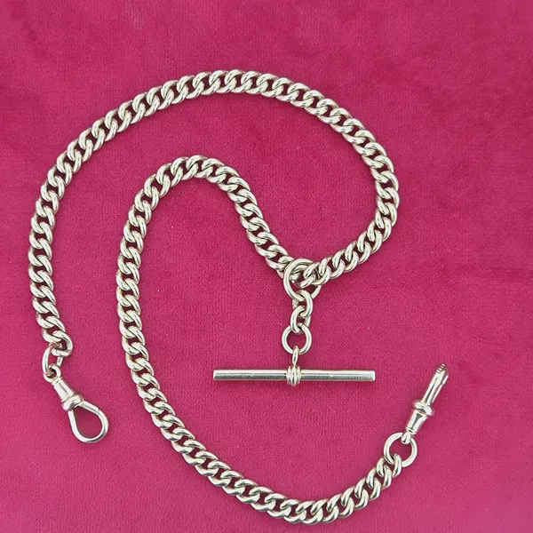 Date 1881! Rare Antique Yellow Gold Albefrt Chain with Rolling T-Bar- Side View 
