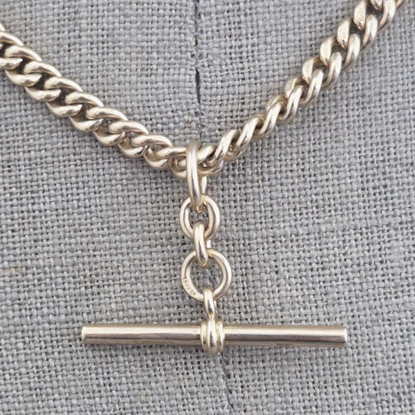 Date 1881! Rare Antique Yellow Gold Albefrt Chain with Rolling T-Bar-Right View 