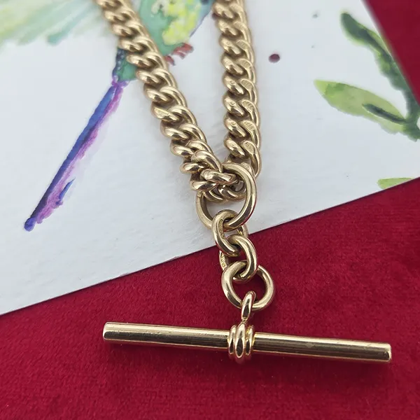 Date 1881! Rare Antique Yellow Gold Albefrt Chain with Rolling T-Bar- Crown View 