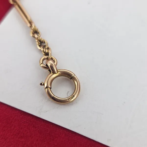 Date 1905! 14ct/15ct Yellow Gold Antique Trombone and Twist Link Albert Chain-Top Left View 