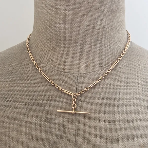 Date 1905! 14ct/15ct Yellow Gold Antique Trombone and Twist Link Albert Chain-Right View 