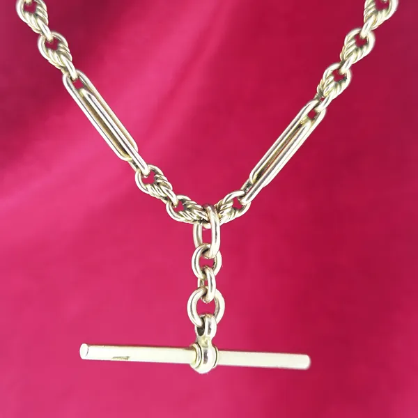 Date 1905! 14ct/15ct Yellow Gold Antique Trombone and Twist Link Albert Chain- Close Up 