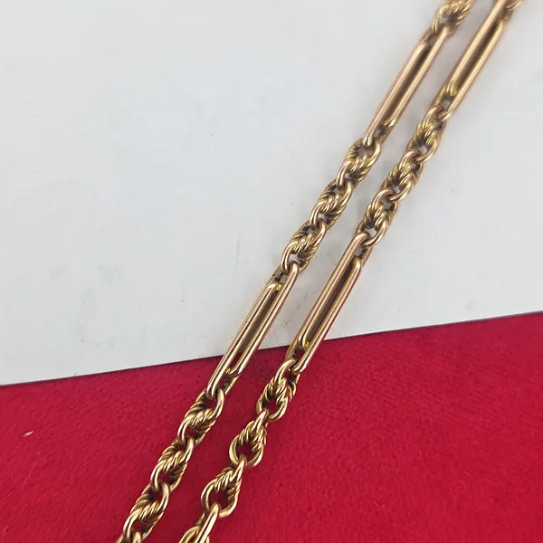 Date 1905! 14ct/15ct Yellow Gold Antique Trombone and Twist Link Albert Chain-Original 