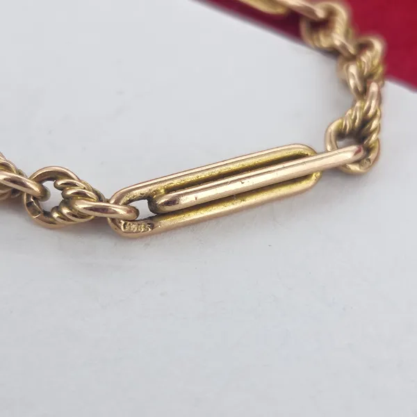 Date 1905! 14ct/15ct Yellow Gold Antique Trombone and Twist Link Albert Chain-Small 
