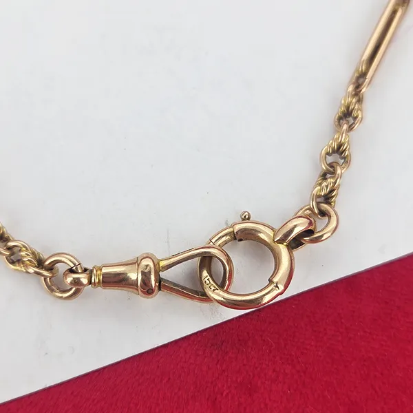 Date 1905! 14ct/15ct Yellow Gold Antique Trombone and Twist Link Albert Chain-Left View 