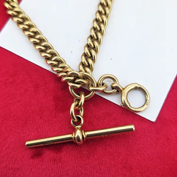 Date 1985! 18ct Yellow Gold Albert Chain with T-Bar and Bolt Ring- Crown View 