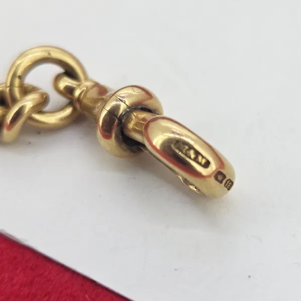 Date 1985! 18ct Yellow Gold Albert Chain with T-Bar and Bolt Ring-Left View 