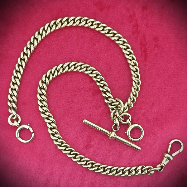 Date 1985! 18ct Yellow Gold Albert Chain with T-Bar and Bolt Ring