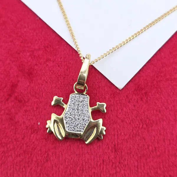 18ct Yellow Gold Diamond Frog Charm/Pendant- Front View 