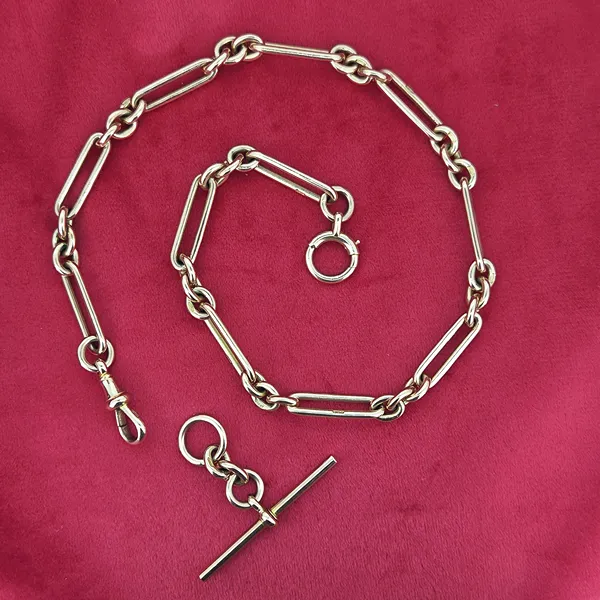 Divine 9ct Rose Gold Trombone Link Albert Chain with Removable T-Bar- Side View 