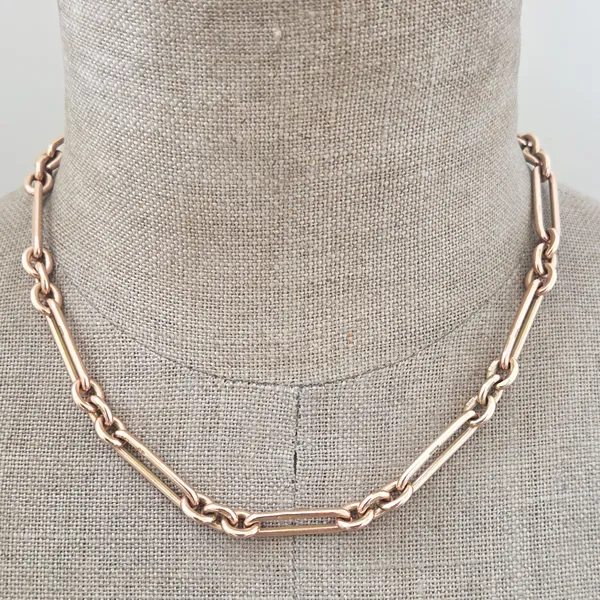 Divine 9ct Rose Gold Trombone Link Albert Chain with Removable T-Bar-Top Left View 