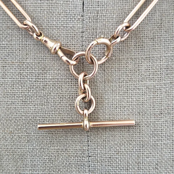 Divine 9ct Rose Gold Trombone Link Albert Chain with Removable T-Bar-Right View 