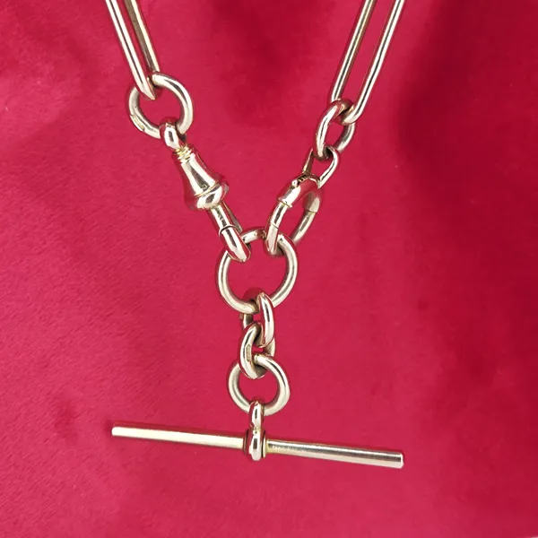 Divine 9ct Rose Gold Trombone Link Albert Chain with Removable T-Bar- Close Up 