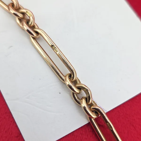 Divine 9ct Rose Gold Trombone Link Albert Chain with Removable T-Bar-Original 