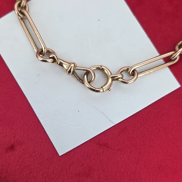 Divine 9ct Rose Gold Trombone Link Albert Chain with Removable T-Bar-Small 