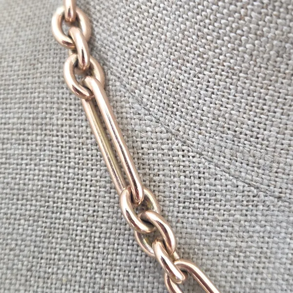 Divine 9ct Rose Gold Trombone Link Albert Chain with Removable T-Bar-Left View 