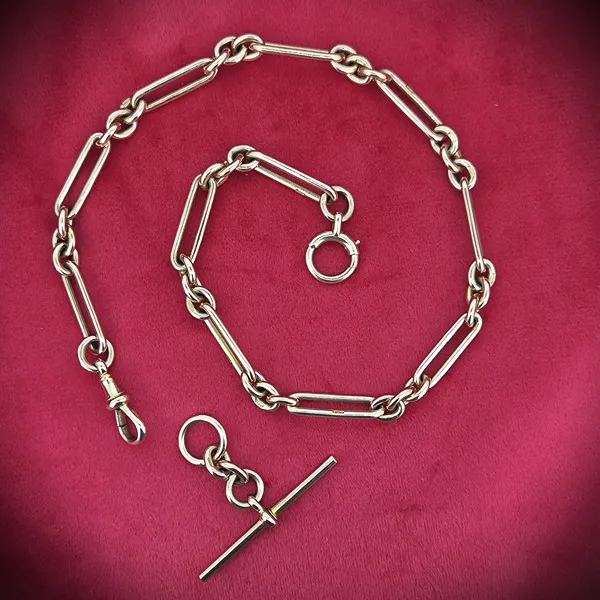 Divine 9ct Rose Gold Trombone Link Albert Chain with Removable T-Bar
