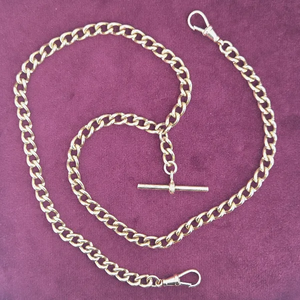 Vintage 9ct Rose Gold Double Swivel Albert Chain- Side View 