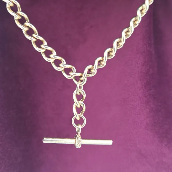 Vintage 9ct Rose Gold Double Swivel Albert Chain- Crown View 