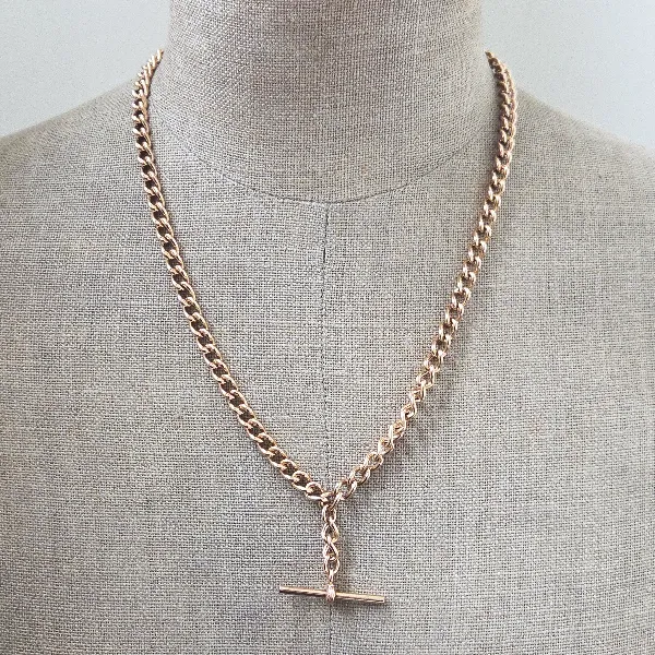 Vintage 9ct Rose Gold Double Swivel Albert Chain-Left View 