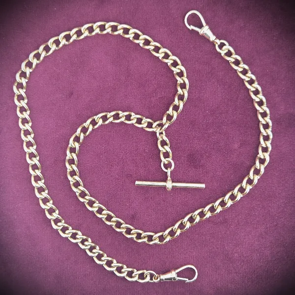 Vintage 9ct Rose Gold Double Swivel Albert Chain-double-swivel-rose-gold-vintage-albert-chain.webp