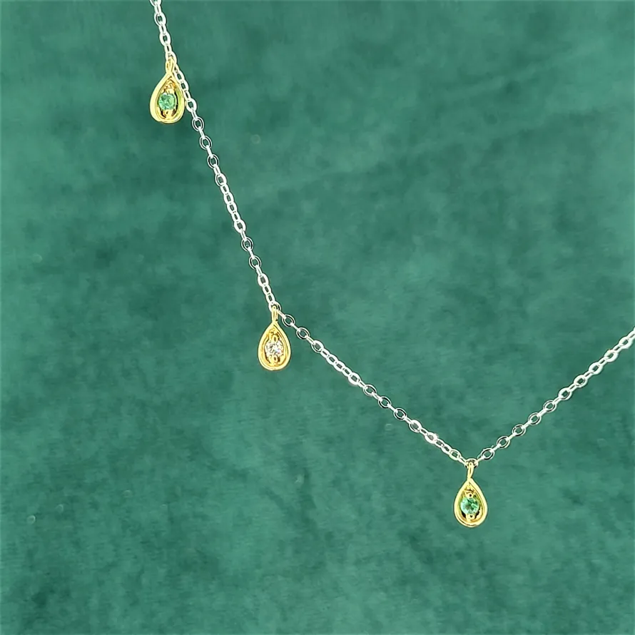 18ct Gold, Emerald & Diamond Trace Necklace-emerald-and-diamond-trace-chain.webp