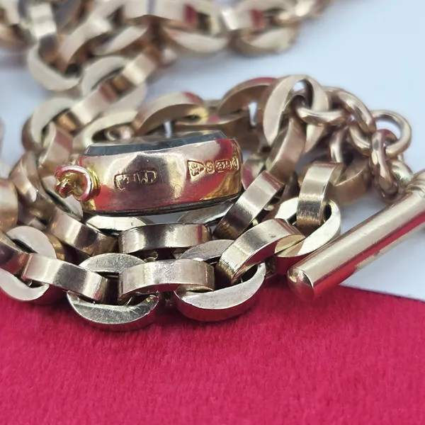 Fancy Rose Gold Antique Albert Chain with Compass & T-Bar-Original 