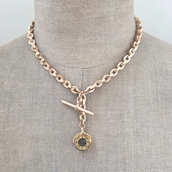 Fancy Rose Gold Antique Albert Chain with Compass & T-Bar-Small 