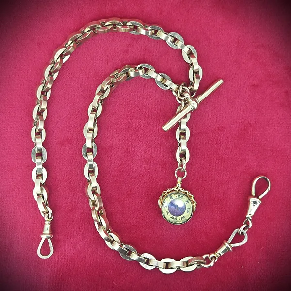 Fancy Rose Gold Antique Albert Chain with Compass & T-Bar