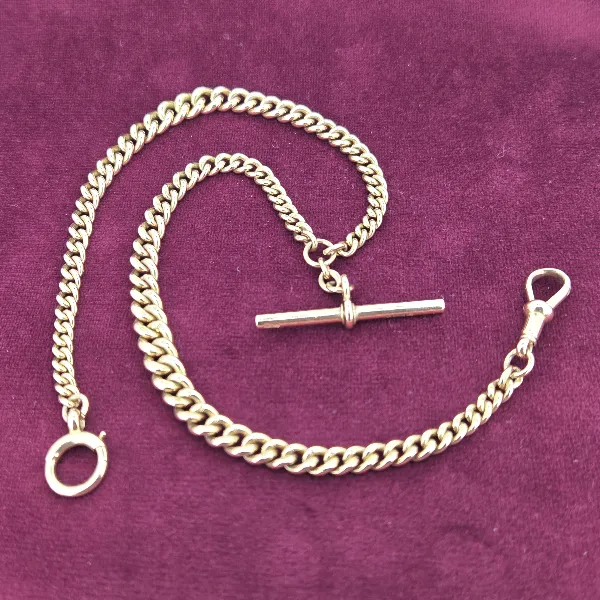 9ct Rose Gold Albert Chain by Fetter Forbes & Company- Side View 