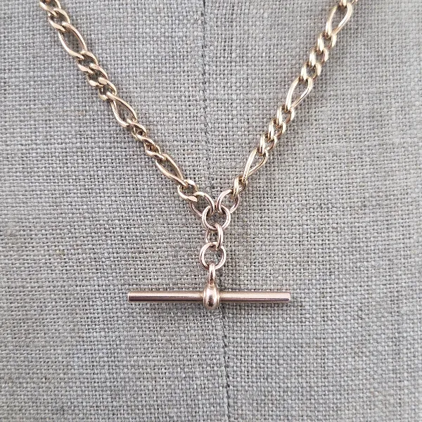 Vintage 9ct Yellow Gold Figaro T-Bar Necklace-figaro-albert-with-tbar-in-yellow-gold.webp