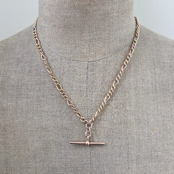 Vintage 9ct Yellow Gold Figaro T-Bar Necklace-figaro-albert-with-tbar-in-yellow-gold.webp