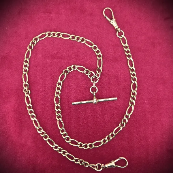 Necklaces Ireland  - Vintage 9ct Yellow Gold Figaro T-Bar Necklace