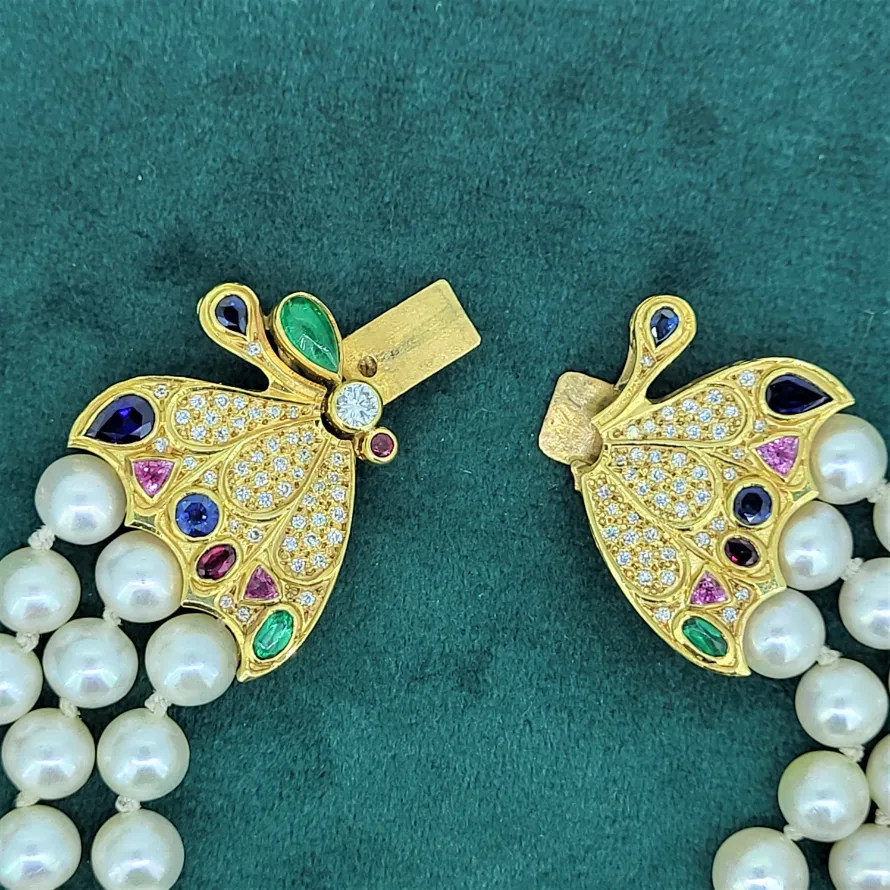 Diamond & Coloured Gemstone Butterfly & Pearl Necklace-gold-and-pearl-diamond-and-coloured-stone-necklace.webp