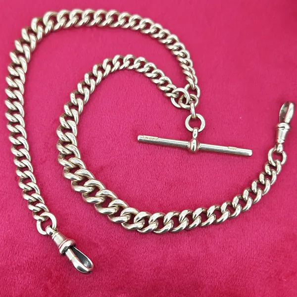 Heavyweight 9ct Rose Gold Graduated Antique Albert Chain- Front View 