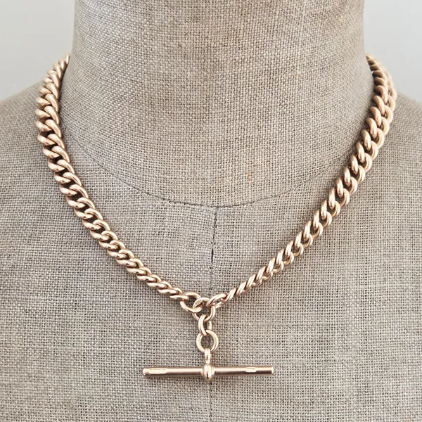 Heavyweight 9ct Rose Gold Graduated Antique Albert Chain-Left View 