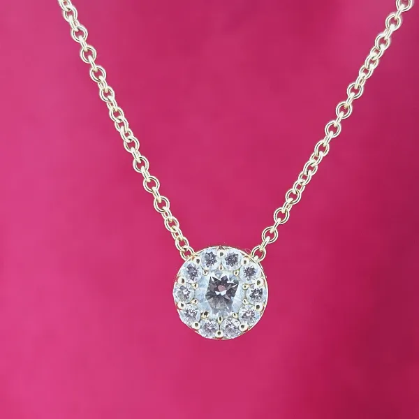 Italian 18ct Yellow Gold Diamond Cluster Pendant- Front View 