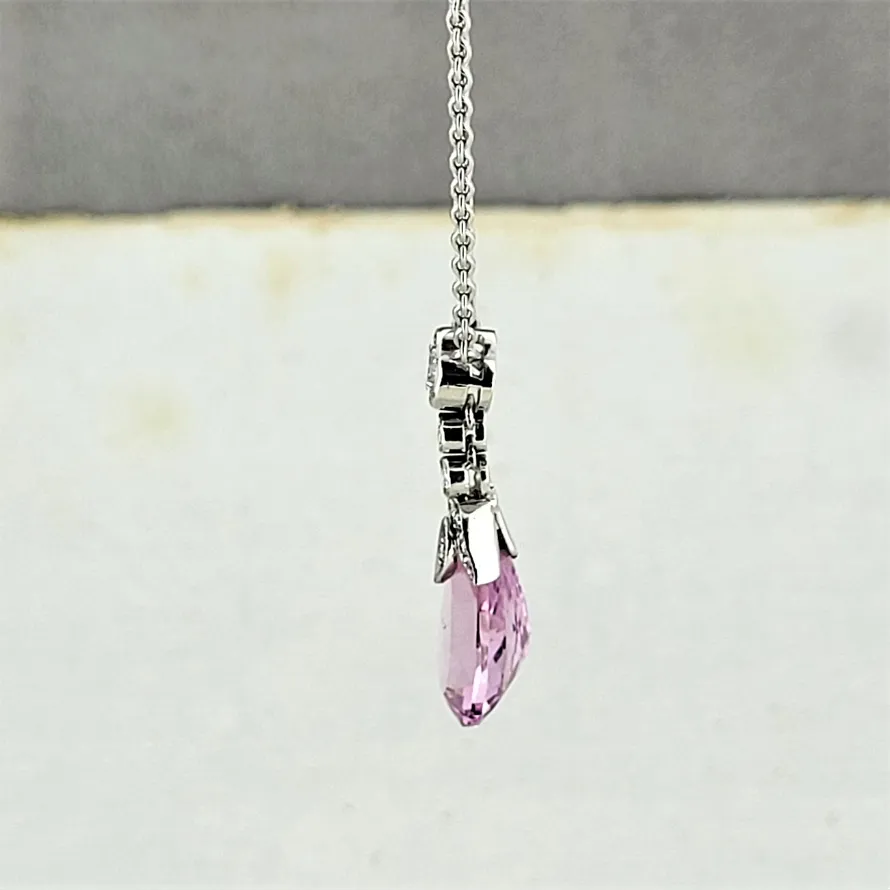 18ct White Gold Pink Morganite and Diamond Drop Pendant -pink-diamond-pendant.webp