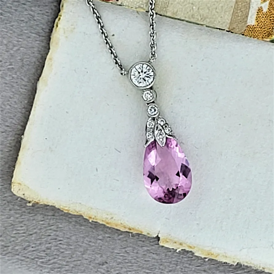 18ct White Gold Pink Morganite and Diamond Drop Pendant -pink-diamond-pendant.webp