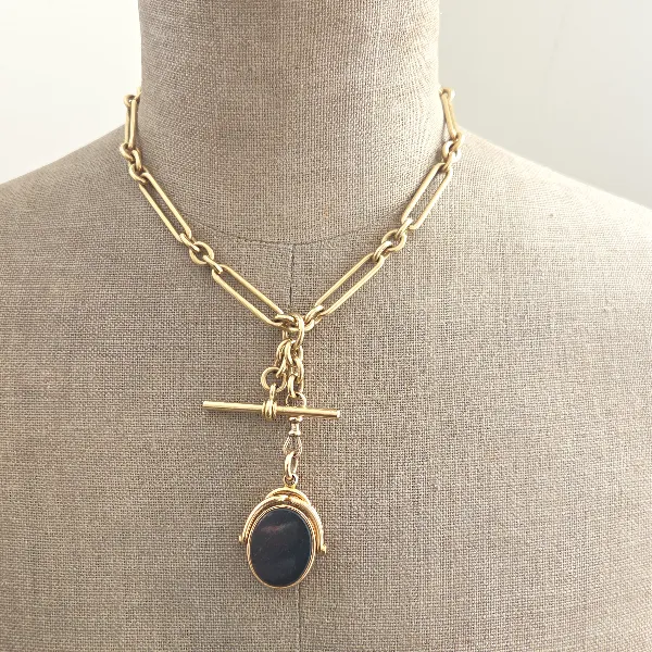 Divine Antique Yellow Gold 18ct Albert Chain with 18ct Fob Pendant-Upside Down 
