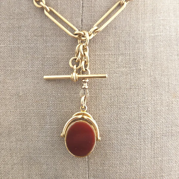 Divine Antique Yellow Gold 18ct Albert Chain with 18ct Fob Pendant-With Hallmark 