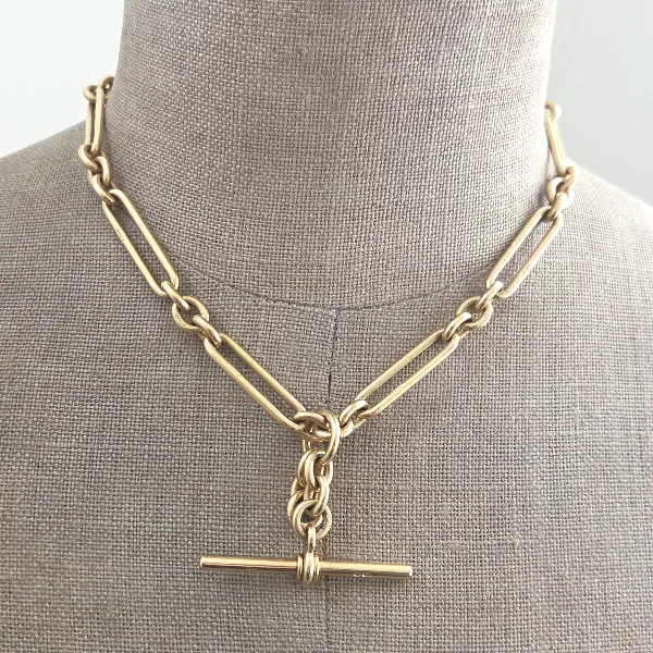 Divine Antique Yellow Gold 18ct Albert Chain with 18ct Fob Pendant-In Natural Light 