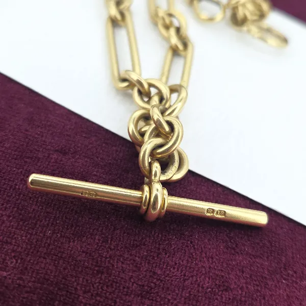 Divine Antique Yellow Gold 18ct Albert Chain with 18ct Fob Pendant- Reverse Angle 