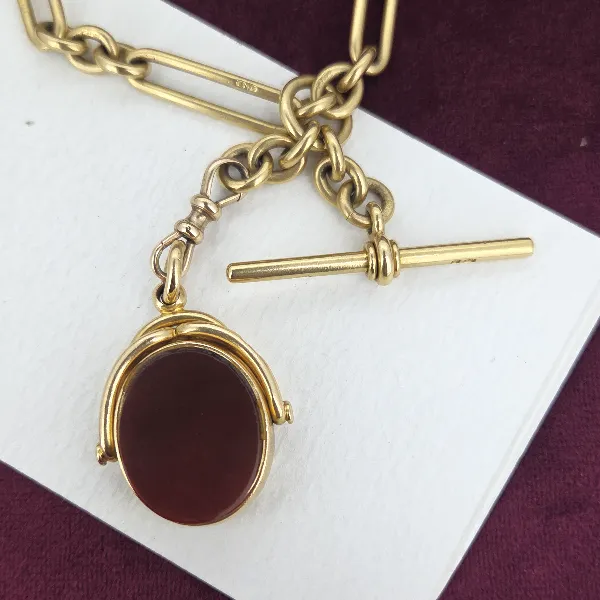 Divine Antique Yellow Gold 18ct Albert Chain with 18ct Fob Pendant- Crown View 