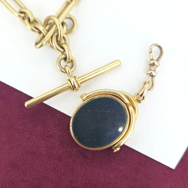 Divine Antique Yellow Gold 18ct Albert Chain with 18ct Fob Pendant-Original 