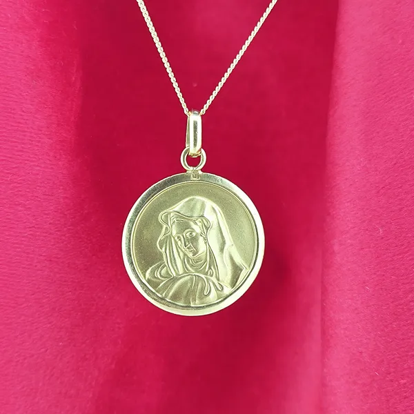 18ct Gold Reversible Religious Devotional Medal - Jesus Christ & The Virgin Mary- Side View 