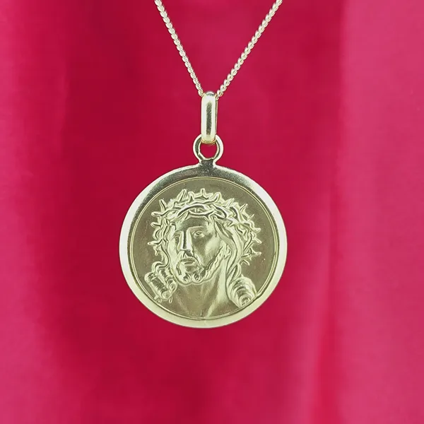 18ct Gold Reversible Religious Devotional Medal - Jesus Christ & The Virgin Mary- Front View 