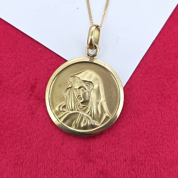 18ct Gold Reversible Religious Devotional Medal - Jesus Christ & The Virgin Mary- Close Up 