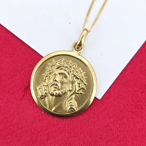 18ct Gold Reversible Religious Devotional Medal - Jesus Christ & The Virgin Mary- Reverse Angle 
